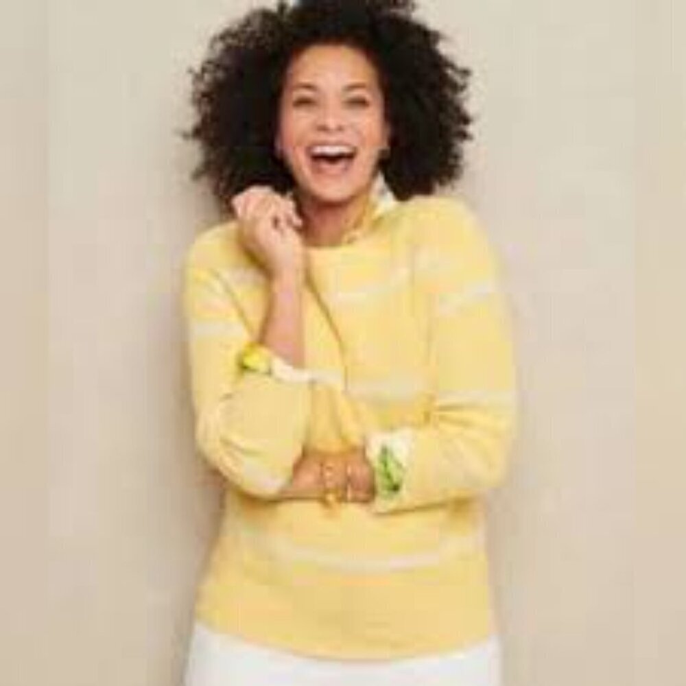 Talbots 100% Cotton Soft Yellow Stripe Sweater Size 1X